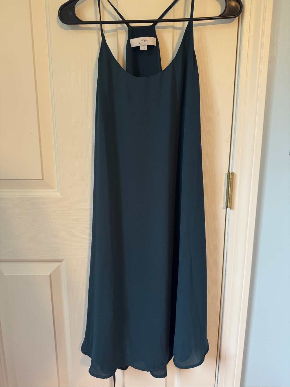 LOFT Teal Slip Midi Dress with Spaghetti Straps
